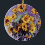 Bouquet av solblommor av Claude Monet, Vintage Art Julgransprydnad Keramik<br><div class="desc">Bouquet of Sunblommor (1881) av Claude Monet är en vintage blommigt för bra konst som fortfarande är livmålning. Gult blommar från trädgården. En bukett av sommarsäsongssolrosor i vas. Om konstnären: Claude Monet (1840-1926) var en av grundarna av den Fransk målningsrörelsen och de flesta av hans målningar var "en plein luft"...</div>