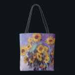 Bouquet av solblommor av Claude Monet, Vintage Art Tygkasse<br><div class="desc">Bouquet of Sunblommor (1881) av Claude Monet är en vintage blommigt för bra konst som fortfarande är livmålning. Gult blommar från trädgården. En bukett av sommarsäsongssolrosor i vas. Om konstnären: Claude Monet (1840-1926) var en av grundarna av den Fransk målningsrörelsen och de flesta av hans målningar var "en plein luft"...</div>