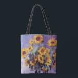 Bouquet av solblommor av Claude Monet, Vintage Art Tygkasse<br><div class="desc">Bouquet of Sunblommor (1881) av Claude Monet är en vintage blommigt för bra konst som fortfarande är livmålning. Gult blommar från trädgården. En bukett av sommarsäsongssolrosor i vas. Om konstnären: Claude Monet (1840-1926) var en av grundarna av den Fransk målningsrörelsen och de flesta av hans målningar var "en plein luft"...</div>