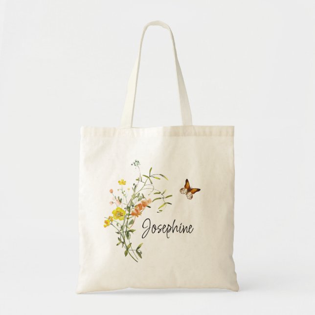 Bouquet av Wildblommor Bridesmaid Tote Bag Tygkasse (Framsidan)