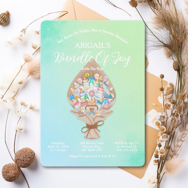 Bouquet Baby Shower-inbjudan Inbjudningar (Join the celebration with this vibrant bouquet baby shower invitation.)