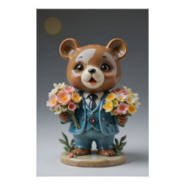Bouquet Bear Figurine Perfect Poster