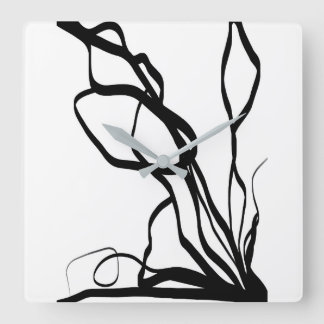 Bouquet Blanc: Abstrakt White & Black Fyrkantig Klocka