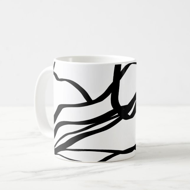 Bouquet Blanc: Abstrakt White & Black Kaffemugg (Framsida vänster)
