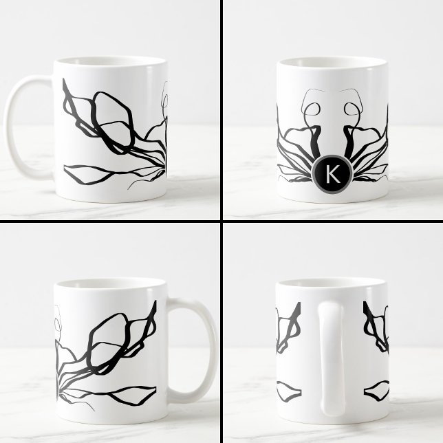 Bouquet Blanc: Abstrakt White & Black Kaffemugg (Skapare uppladdad)