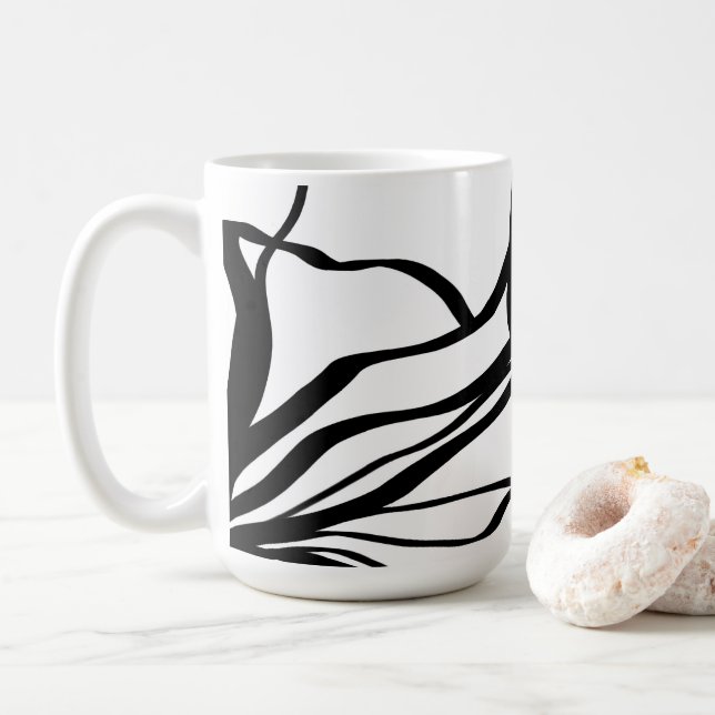 Bouquet Blanc: Abstrakt White & Black Kaffemugg (Med munk)