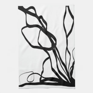Bouquet Blanc: Abstrakt White & Black Kökshandduk