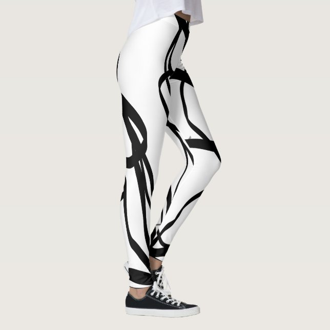 Bouquet Blanc: Abstrakt White & Black Leggings (Höger)