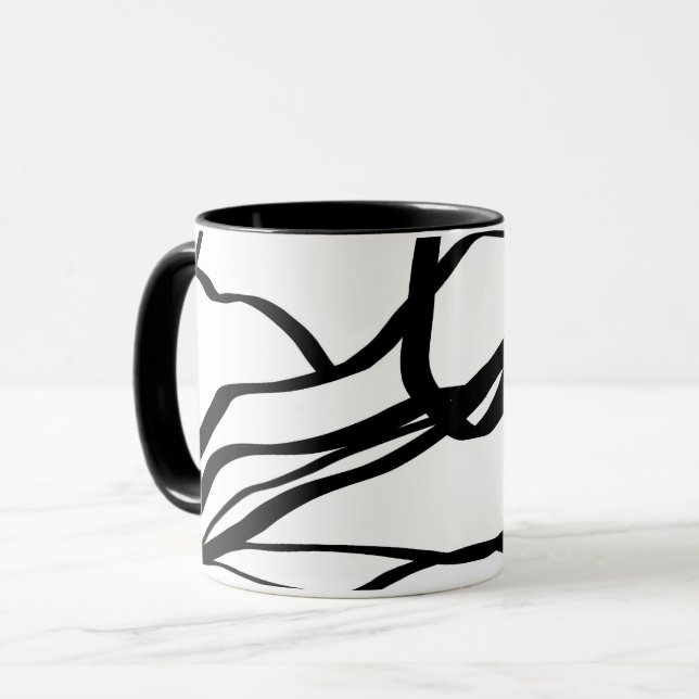 Bouquet Blanc: Abstrakt White & Black Mugg (Framsida vänster)