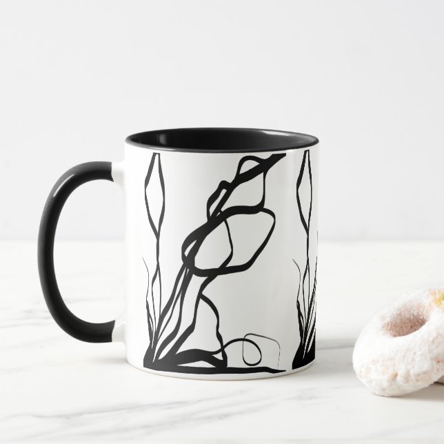 Bouquet Blanc: Abstrakt White & Black Mugg (Med munk)