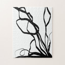 Bouquet Blanc: Abstrakt White & Black Pussel