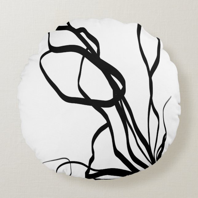 Bouquet Blanc: Abstrakt White & Black Rund Kudde (Framsidan)