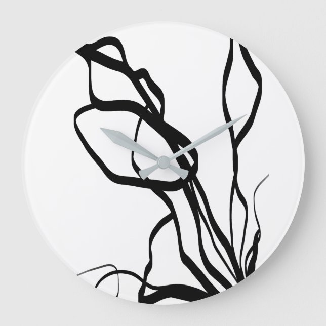 Bouquet Blanc: Abstrakt White & Black Stor Klocka (Framsida)