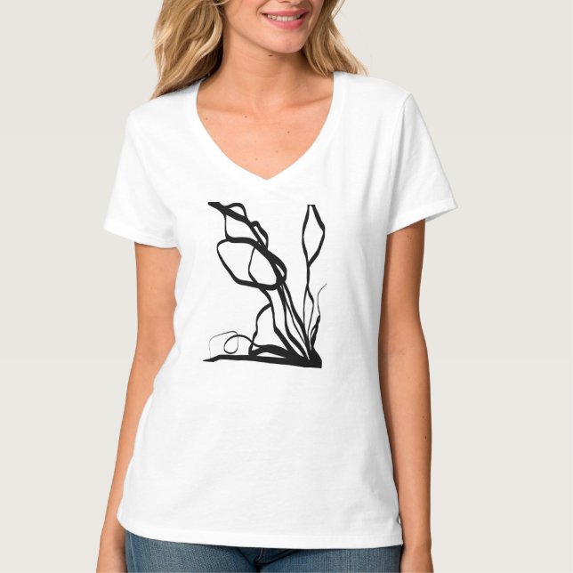 Bouquet Blanc: Abstrakt White & Black T Shirt (Framsida)