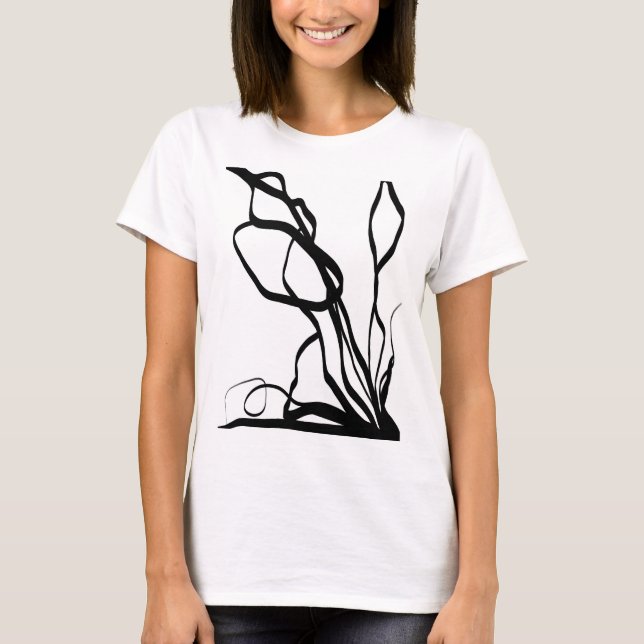 Bouquet Blanc: Abstrakt White & Black T Shirt (Framsida)
