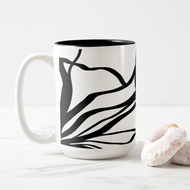 Bouquet Blanc: Abstrakt White & Black Två-Tonad Mugg (Med munk)
