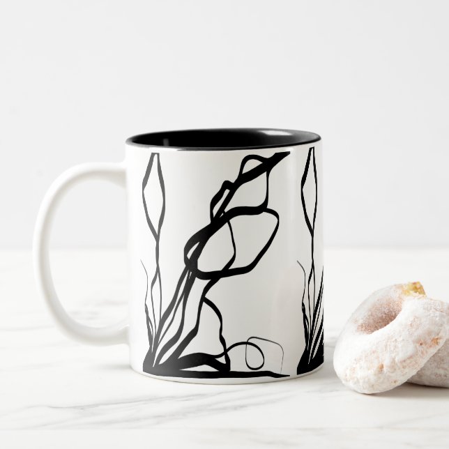 Bouquet Blanc: Abstrakt White & Black Två-Tonad Mugg (Med munk)
