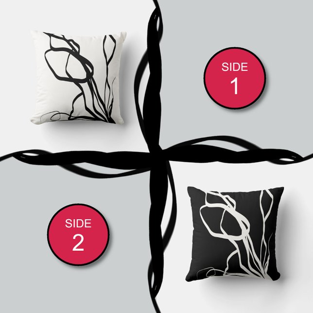 Bouquet Blanc & Noir: Abstrakt White & Black Kudde (Skapare uppladdad)