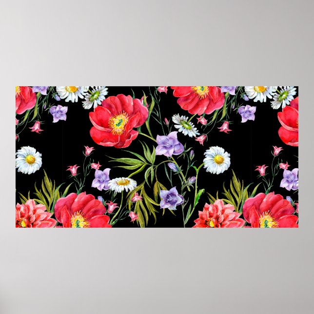 Bouquet-blommor, vattenfärg, sömlös mönster poster (Framsidan)