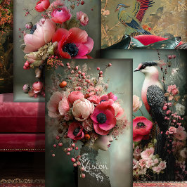 Bouquet Couture, Bird, Porträtt & Blommigt Art Set