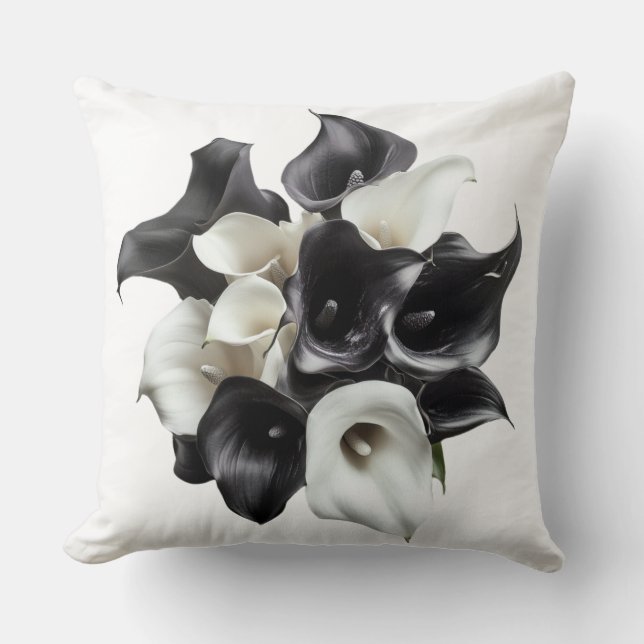 🖤🤍 Bouquet Élégant de Lys Noirs et Blancs Kudde (Framsida)