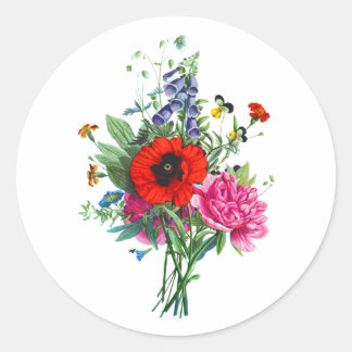 Bouquet Foxglove, Poppy and Peonie av Prevost Runt Klistermärke