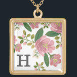 Bouquet Guldpläterat Halsband<br><div class="desc">Hand målade rosa blommönster designat av Shelby Allison.</div>