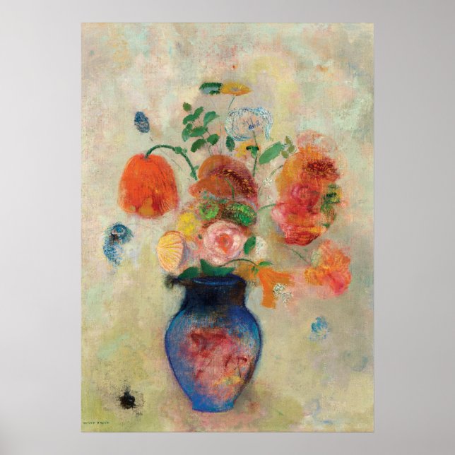 Bouquet i Blå Vas av Odilon Redon Poster (Framsidan)