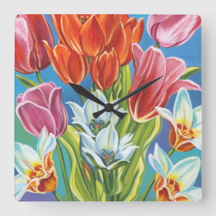 Bouquet i Gräns III Fyrkantig Klocka