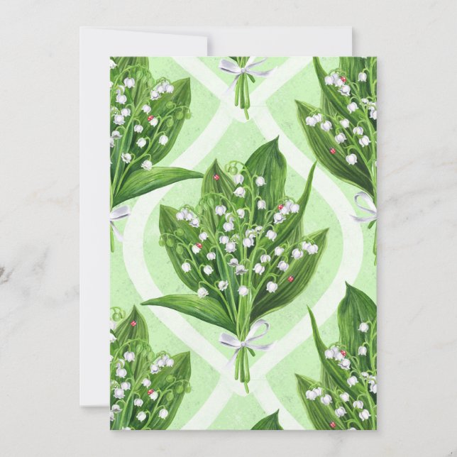 Bouquet lilly av dalen blommor på grönten (Framsida)