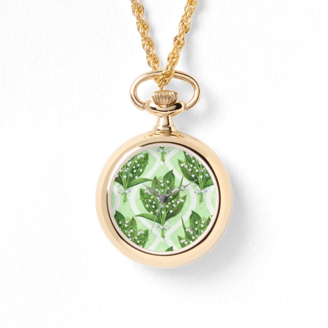 Bouquet lilly av dalen blommor på grönten armbandsur (Framsida)