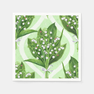 Bouquet lilly av dalen blommor på grönten pappersservett
