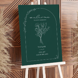 Bouquet Line Art Emerald Bröllop Välkommen Poster