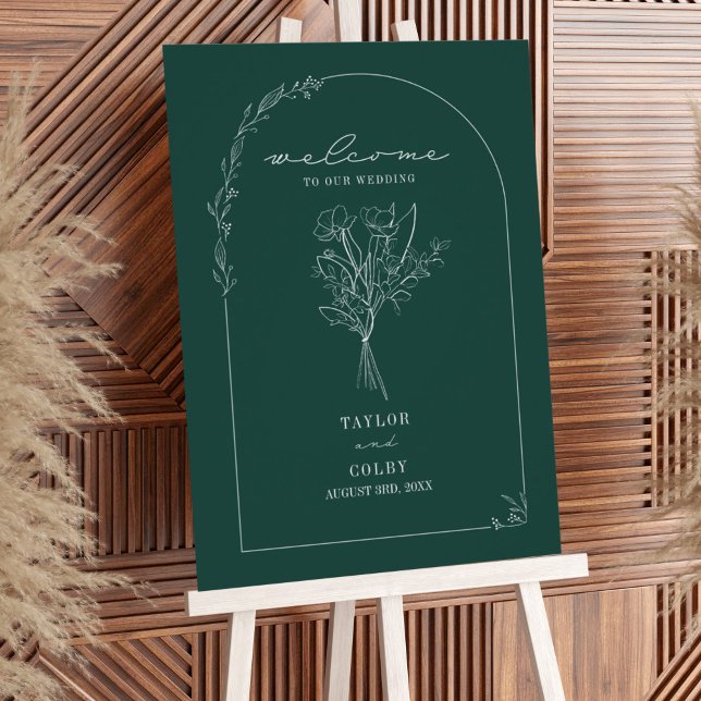 Bouquet Line Art Emerald Bröllop Välkommen Poster (Skapare uppladdad)