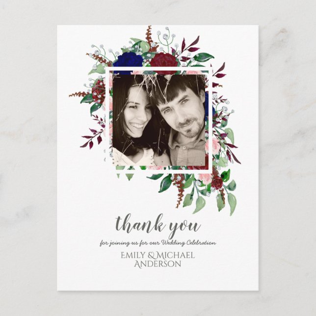 Bouquet Marsala Blue Rosa Flowers TACK Vykort (Framsida)