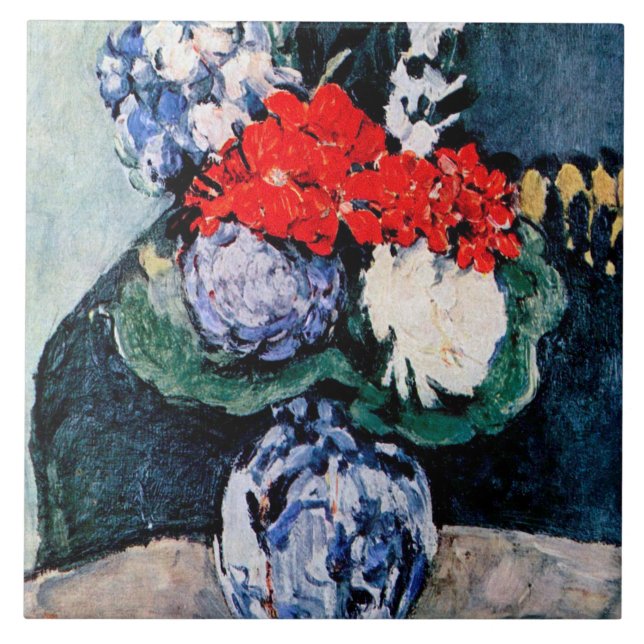 Bouquet med Little Delft, Paul Cezanne Kakelplatta (Framsidan)