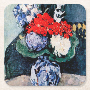 Bouquet med Little Delft, Paul Cezanne Underlägg Papper Kvadrat