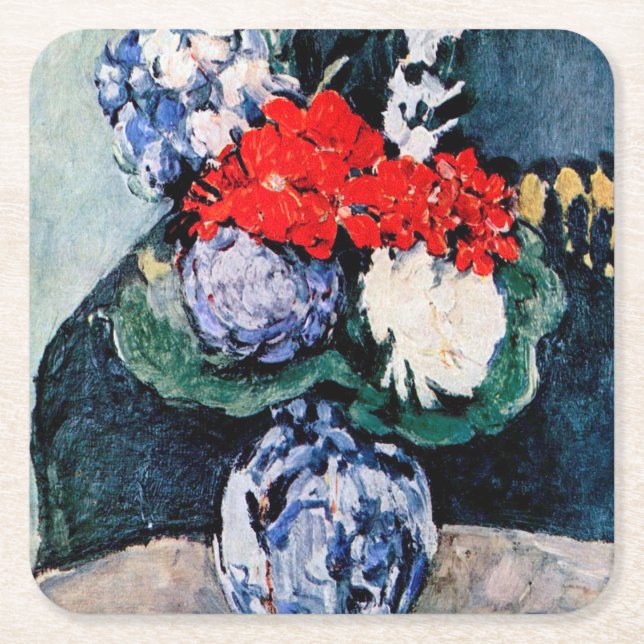 Bouquet med Little Delft, Paul Cezanne Underlägg Papper Kvadrat (Framsidan)
