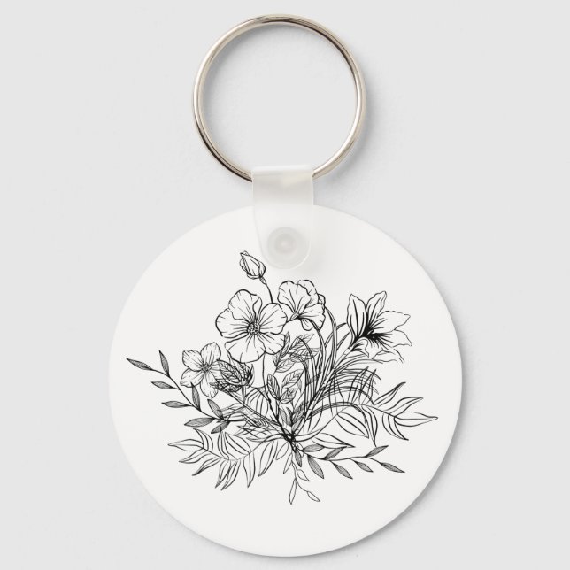 Bouquet med minimal Blommigt Nyckelring (Framsida)