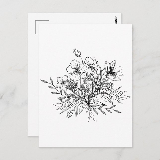 Bouquet med minimal Blommigt Vykort (Fram/baksida)