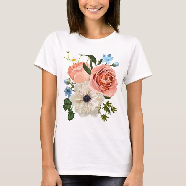 Bouquet med trädgårdsblommor. t shirt (Framsida)