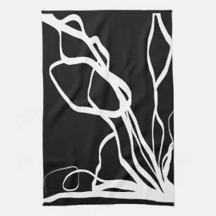Bouquet Noir: Abstrakt Black & White Kökshandduk