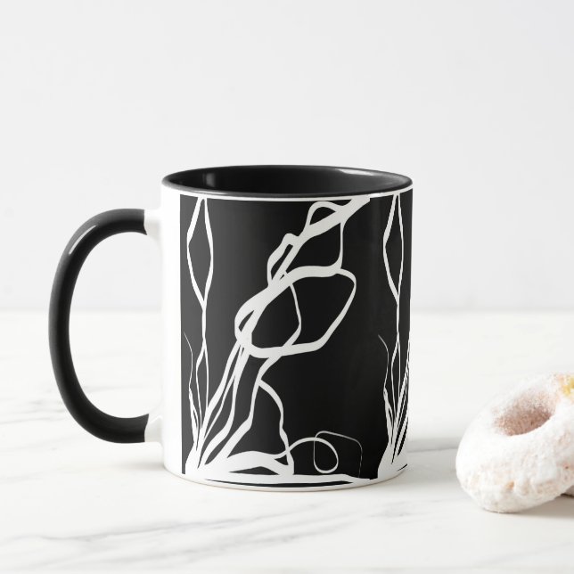Bouquet Noir: Abstrakt Black & White Mugg (Med munk)
