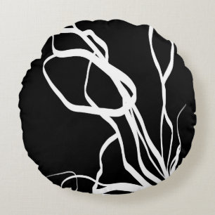 Bouquet Noir: Abstrakt Black & White Rund Kudde