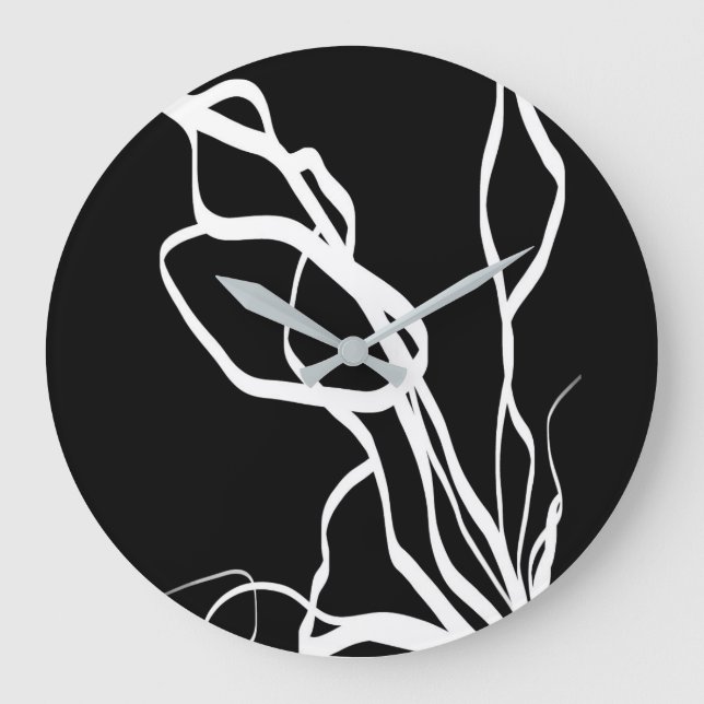 Bouquet Noir: Abstrakt Black & White Stor Klocka (Framsida)