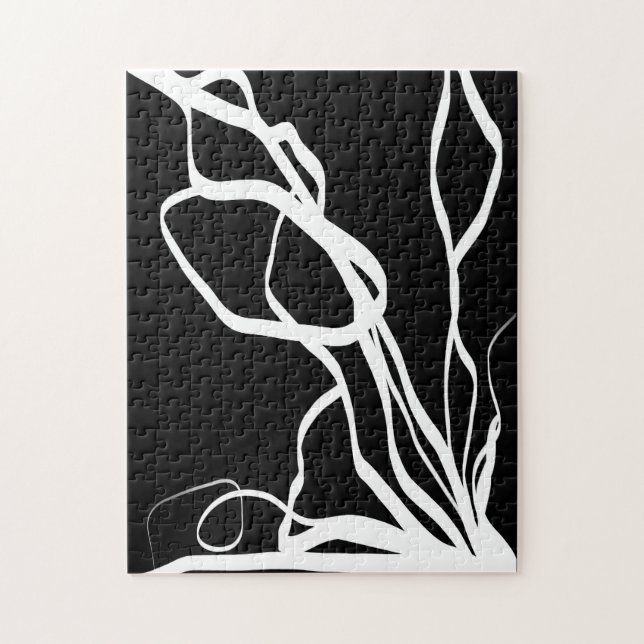 Bouquet Noir: Abstrakt svart och vitt Pussel (Vertikal)