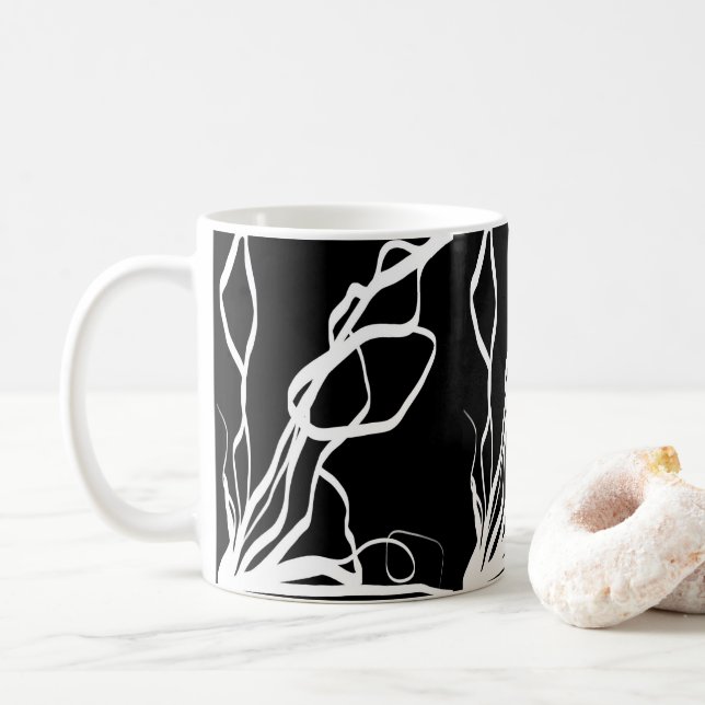 Bouquet Noir: Abstrakt Svart & Vitt Kaffemugg (Med munk)