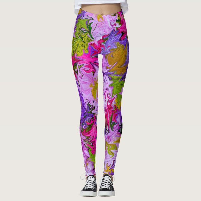 Bouquet of Färger Blommigt Abstrakt Art Design Leggings (Framsida)