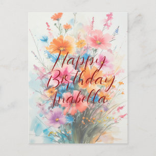 Bouquet of Flowers Calligraphy Birthday Vykort