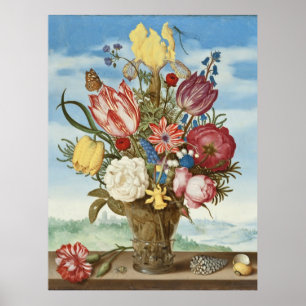 Bouquet of Flowers på en Ledge Ambrosius Bosschaer Poster